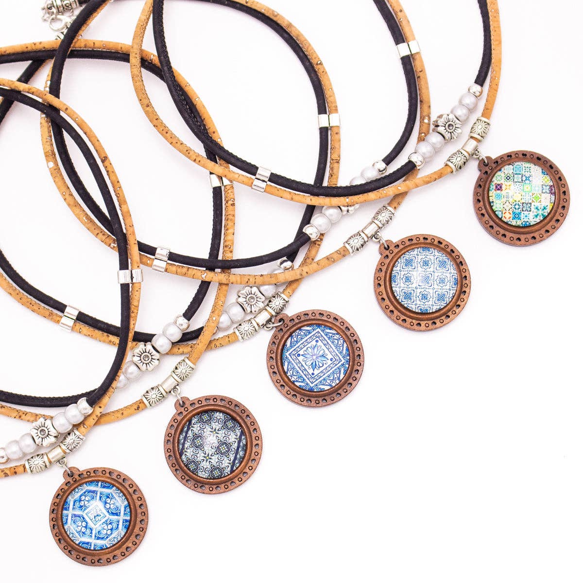 Ceramic tile pattern pendant handmade necklace N-205-MIX-5-2