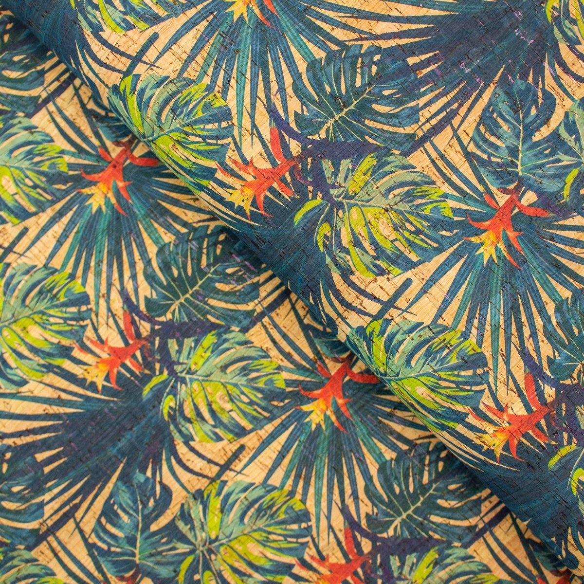 Guzmania flower and leaves pattern cork Fabric COF-250-0