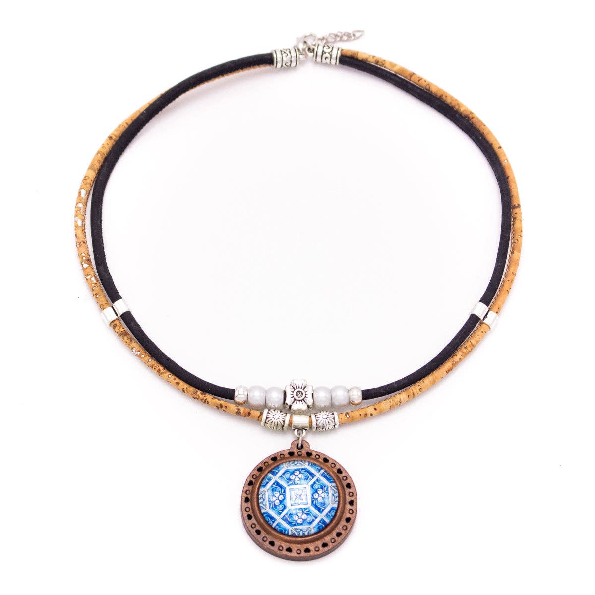 Ceramic tile pattern pendant handmade necklace N-205-MIX-5-3