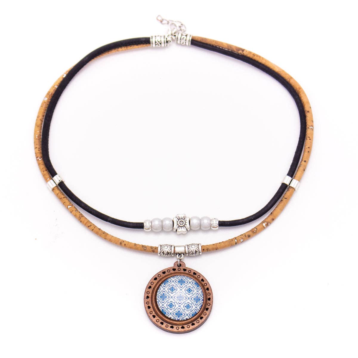 Ceramic tile pattern pendant handmade necklace N-205-MIX-5-1