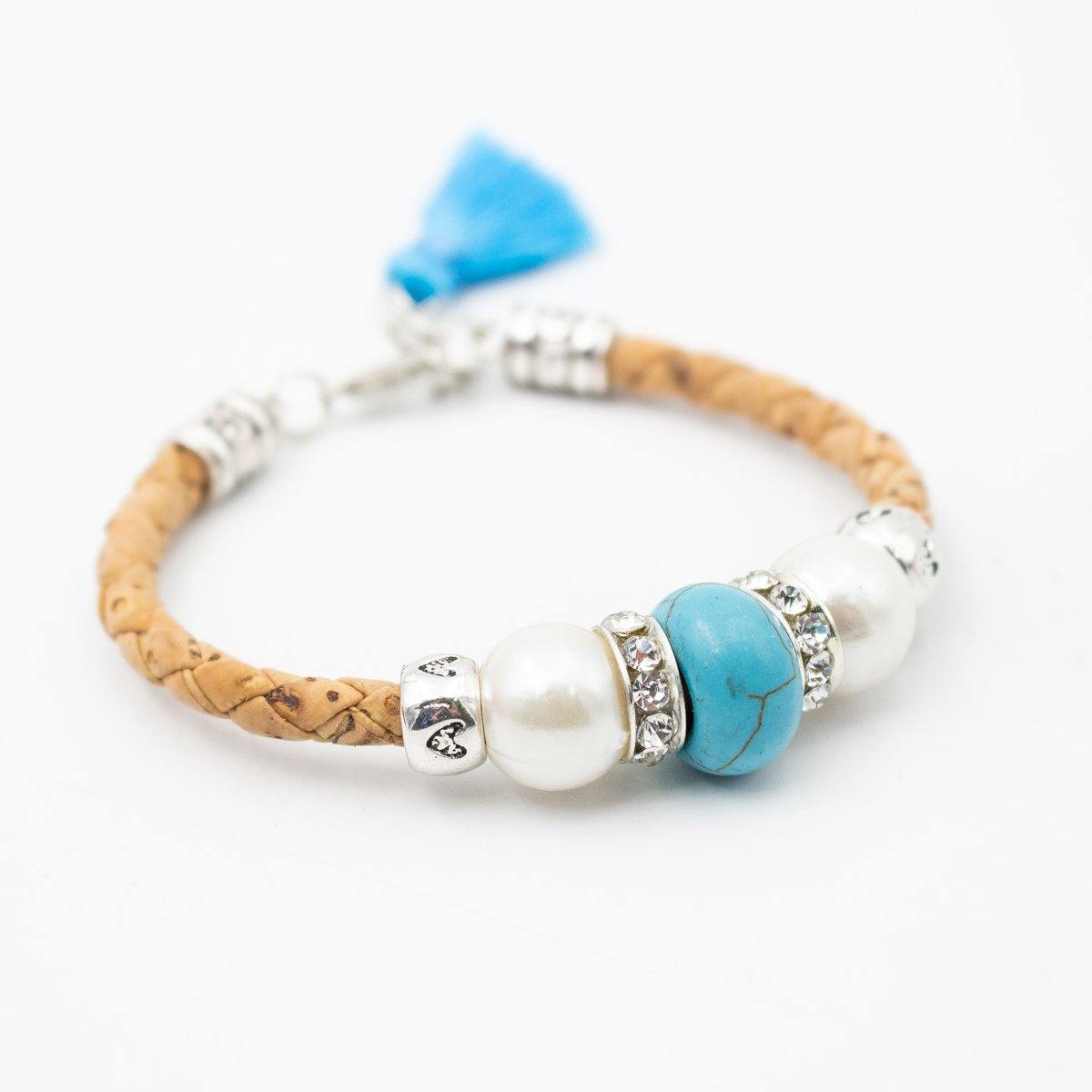 Natural cork leather Azure bead cork necklace SET-069-1
