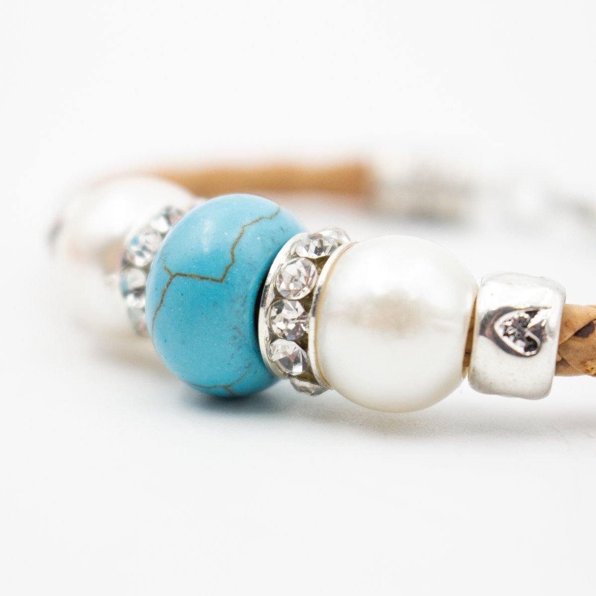 Natural cork leather Azure bead cork necklace SET-069-3