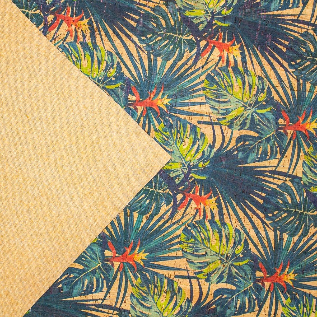 Guzmania flower and leaves pattern cork Fabric COF-250-4