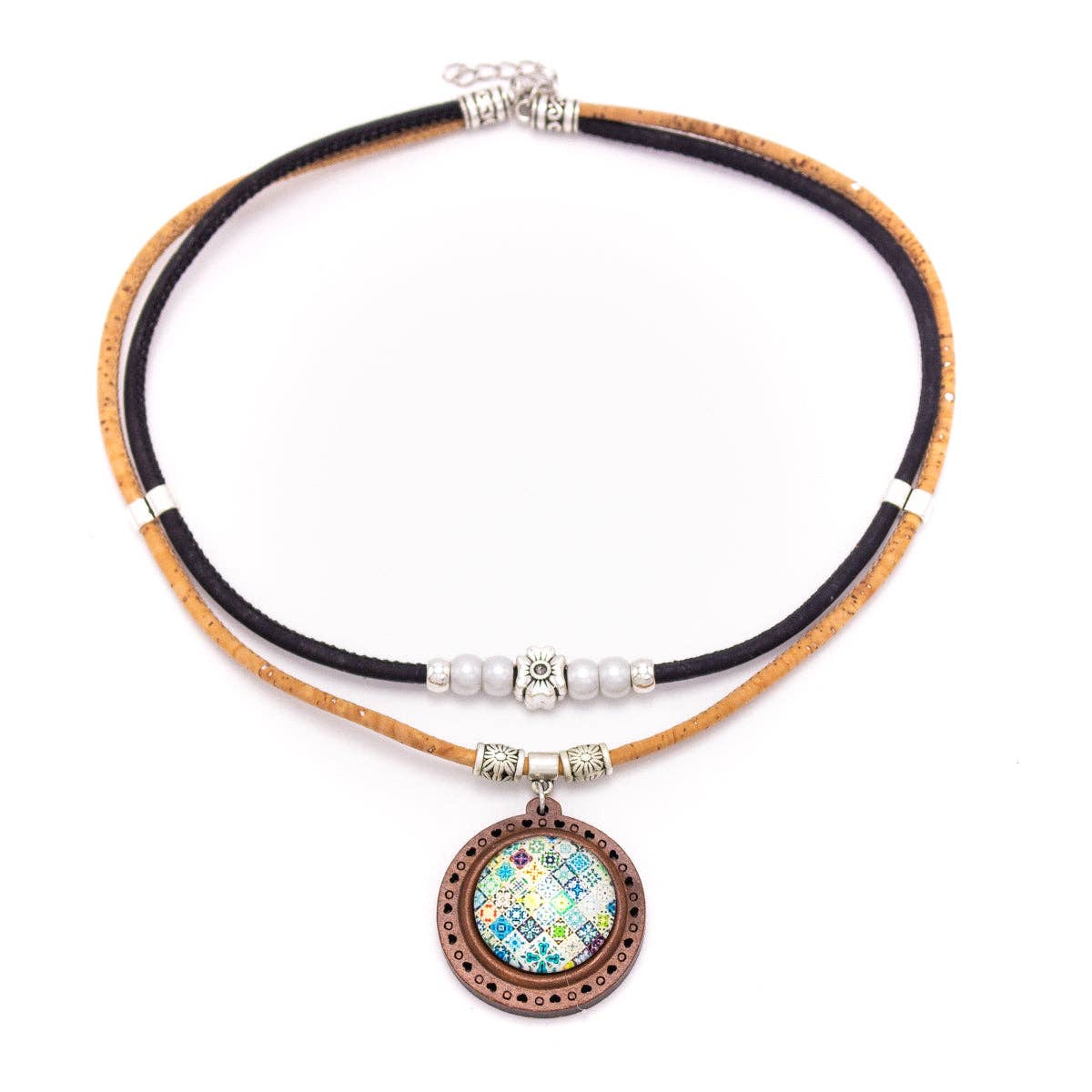 Ceramic tile pattern pendant handmade necklace N-205-MIX-5-4