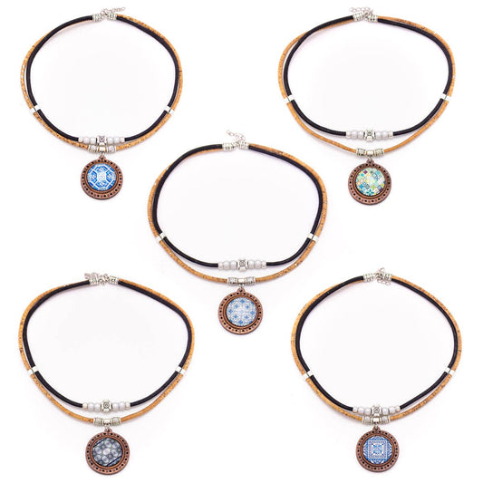 Ceramic tile pattern pendant handmade necklace N-205-MIX-5-0