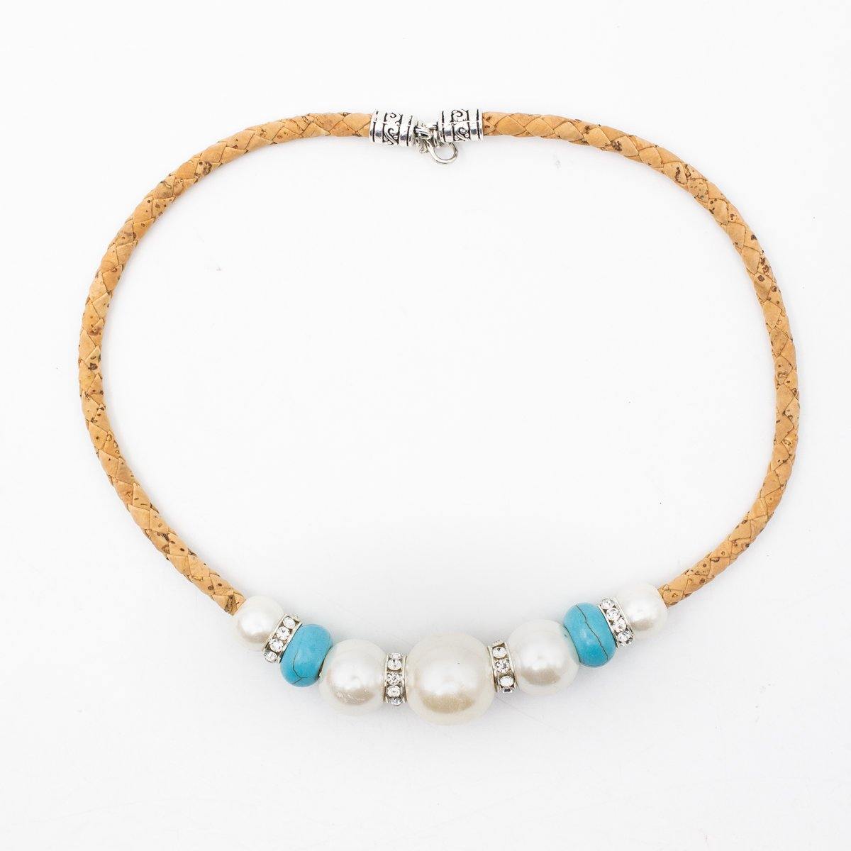 Natural cork leather Azure bead cork necklace SET-069-4