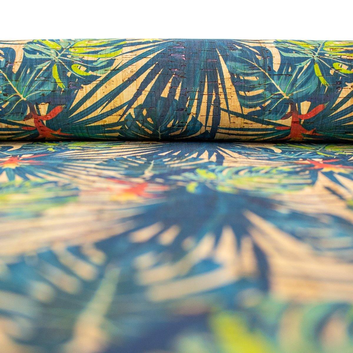 Guzmania flower and leaves pattern cork Fabric COF-250-1